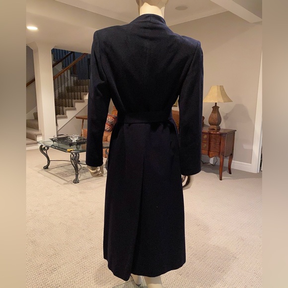 100% Cashmere Full Length Navy Wrap Coat - Picture 3 of 9